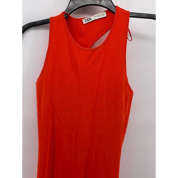 ZARA Women's Red Ribbed Crewneck Cutout Back Sleeveless Bodycon Maxi Dress SZ M - Picture 5 of 10